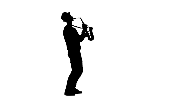 590x332 Jazz Melodies Performed By Young Musician. Silhouette On White