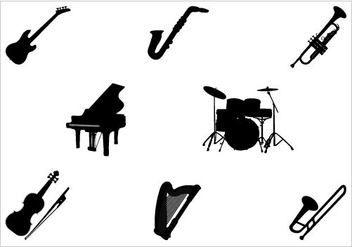 501x352 Music Instruments Silhouette Vector