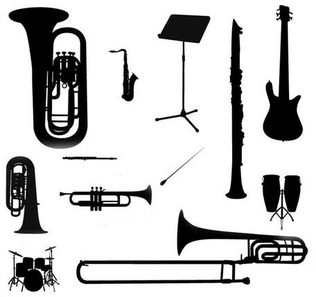 456x429 Music Instruments Silhouette Vector Free, Clipart