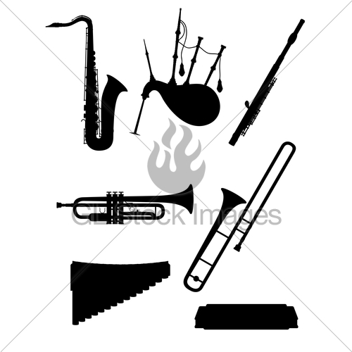 500x500 Wind Musical Instruments Set Icons Black Outline Silhouet Gl
