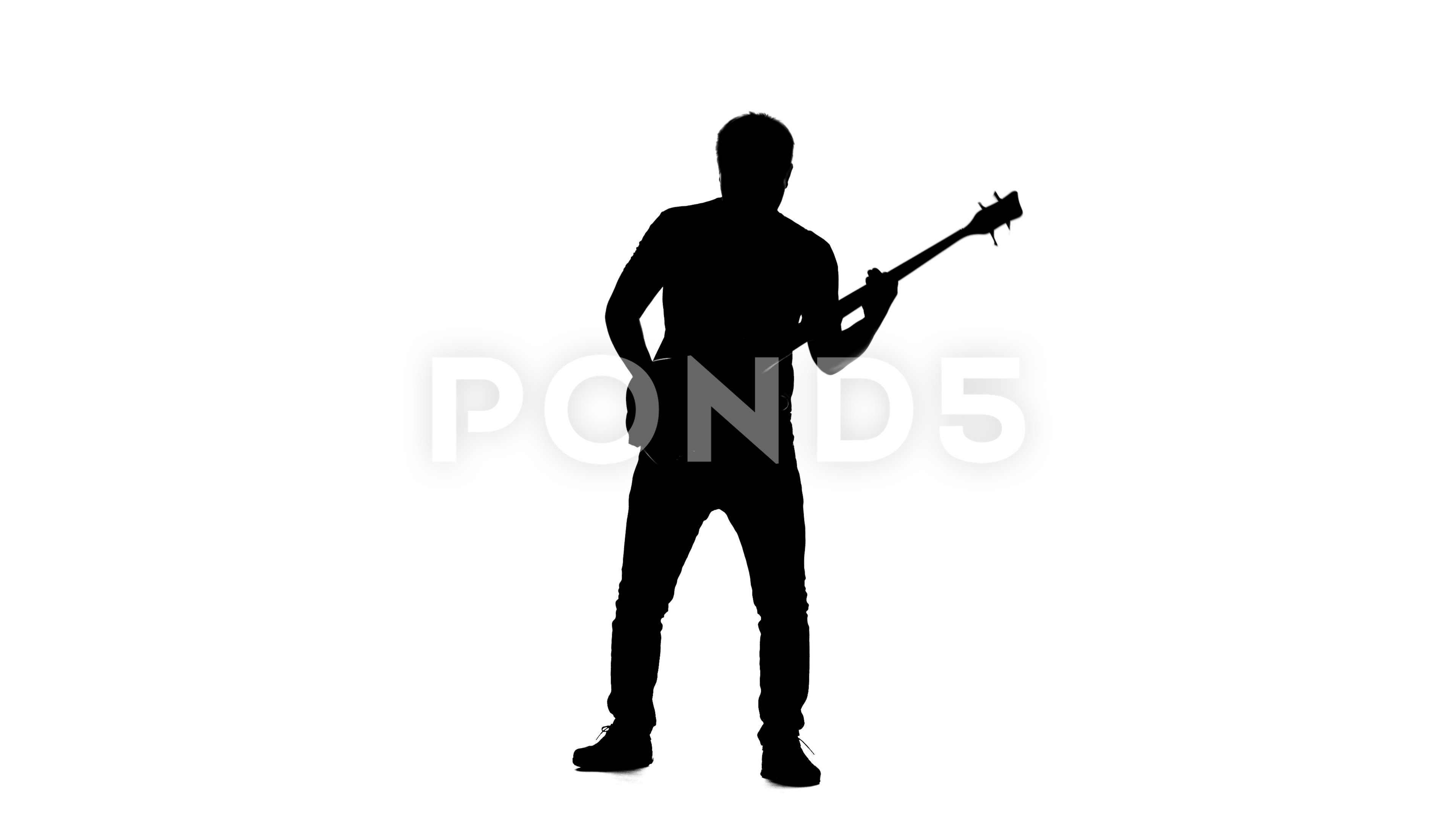 3840x2160 Silhouette Musician Man Playing The Electric Bass Guitar. White