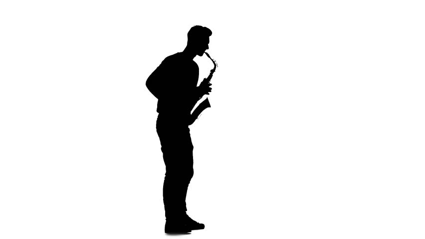 852x480 Jazz Melodies Performed By Young Musician. Silhouette On White