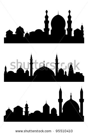 312x470 Islamic City Silhouettes For Architecture Design. Vector