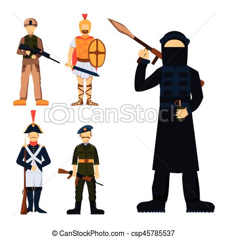 450x470 Military Soldier Character Weapon Symbols Armor Man Vectors