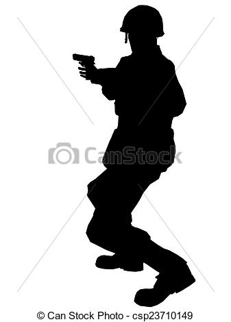 337x470 Soldier Silhouette With Gun Made In 3d Software Stock Photo
