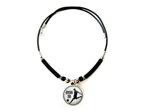 500x375 Soccer Player Silhouette 3d Glass Pendant Necklace With Name Amp Number