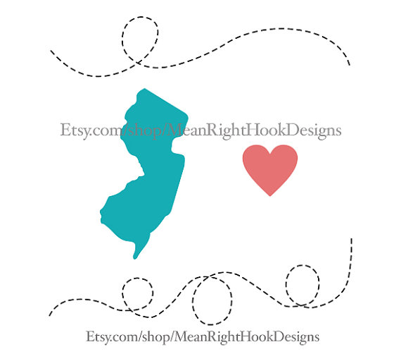 570x502 New Jersey Svg, State Svg, Silhouette, Heart Svg, And Dotted Lines