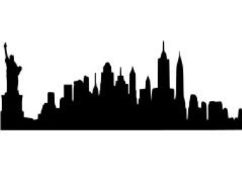340x270 New York City Skyline Silhouette Black Background. Stock Photo
