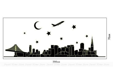 440x320 New York Skyline Wall Sticker City Building Silhouette Bedroom