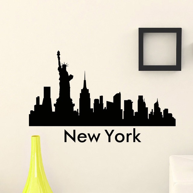 640x640 New York City Skyline The Wall Sticker Art Mural City Silhouette