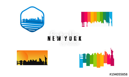 500x300 Set Of New York City Sihouette Template, Set Of American City