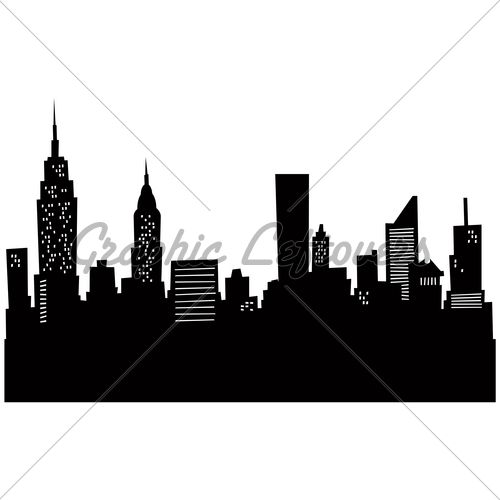 500x500 Cartoon Skyline Silhouette Of New York City. Random