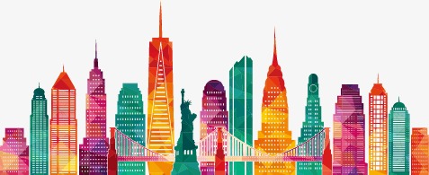 477x195 New York City Silhouette Colour, Sketch, New York, Color City Png