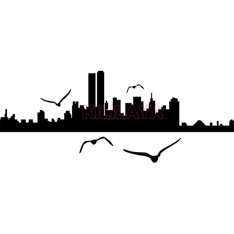 800x800 Black Wall Stickers New York City Seagull Silhouette Vinyl Wall