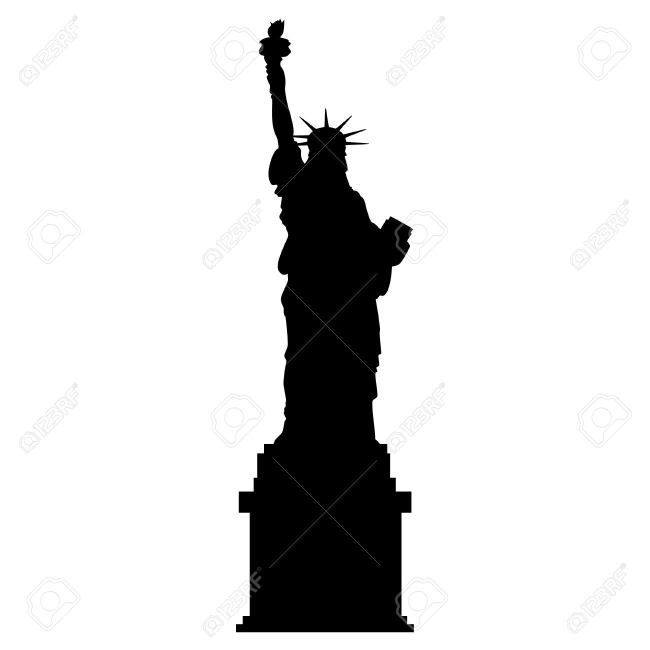 1300x1300 Blue Silhouette Of Statue Liberty And New York Skyline Vector Art