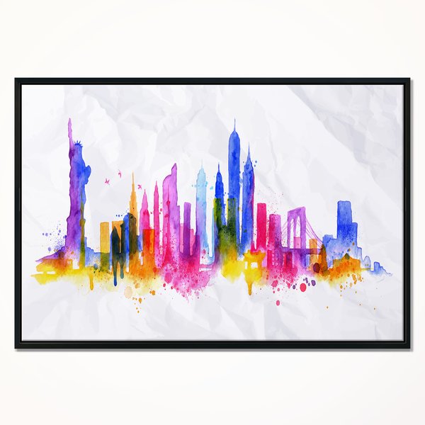 600x600 East Urban Home Silhouette Overlay New York' Framed Graphic Art