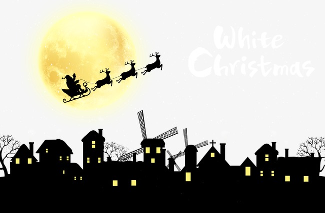 650x427 Santa Claus Driving At Night Lovely House Silhouette Background
