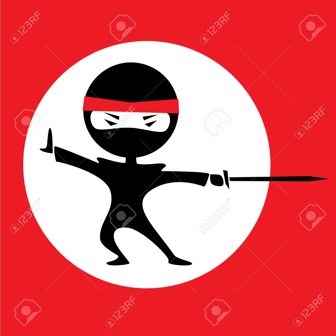 1300x1300 Vector Illustration Of A Cartoon Ninja Holding A Sword. Red