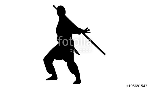 500x300 The Silhouette Of The Male Ninja Acts With A Stick Stock Image