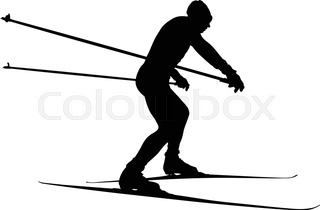 320x210 Black Silhouette Male Skier Cross Country Skiing Stock Vector