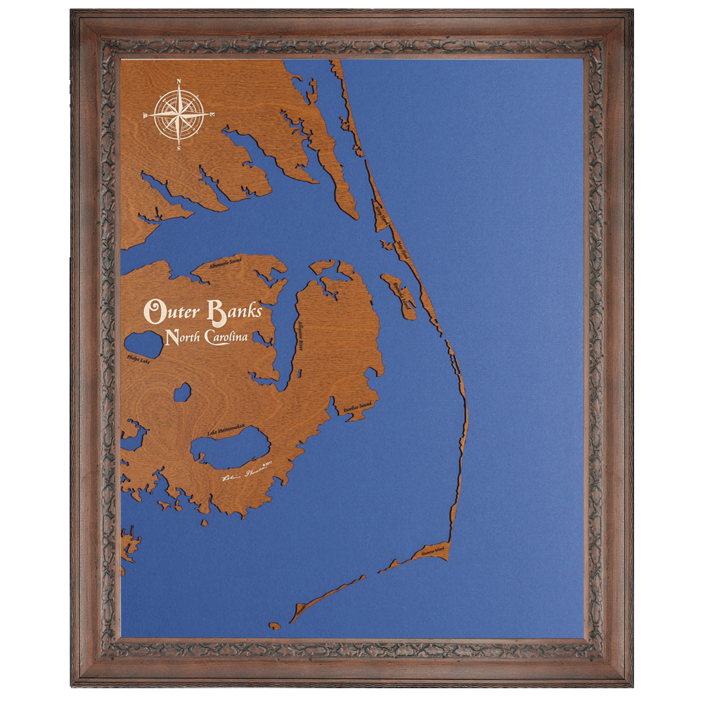 1000x1000 Custom Crafted Silhouettes Engraved Wood Lake Maps North Carolina