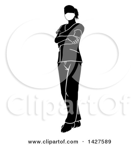 450x470 Clipart Of A Black And White Silhouetted Female Nurse, Doctor