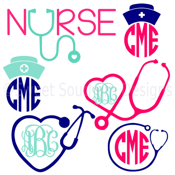 570x570 Nurse Stethoscope Nurse Hat Monogram Set Svg Instant Download