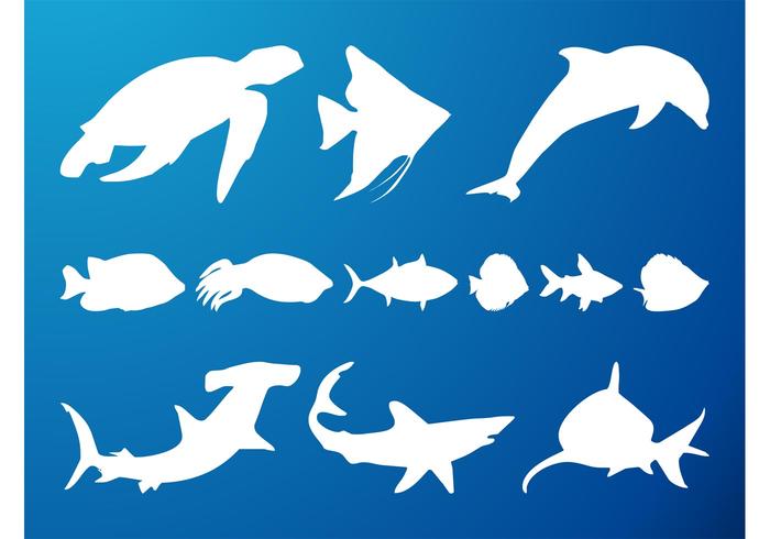 700x490 Sea Creatures Silhouettes Set