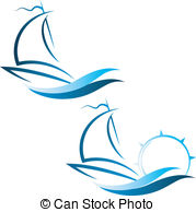 179x194 Stylized Silhouette Of Blue Yacht Sailing The Ocean Waves