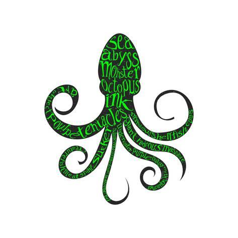 473x473 Typography Monochrome Vintage Poster With Octopus Silhouette,