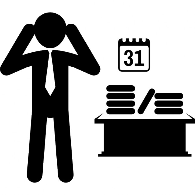 626x626 Employee Near Office Table With Calendar And Piles Of Work Icons