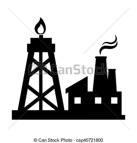 450x470 Oil Rig Tower And Factory Building. Silhouette Vector Vector
