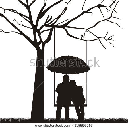 450x451 Couple Under Tree With Umbrella, White Background. Vector