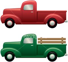 236x216 Two Cartoon Vintage Pick Up Truck Outline Drawings, One Red