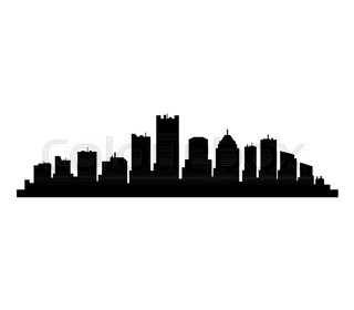 320x280 Detroit Skyline Linear Style With Rainbow In Editable Vector File