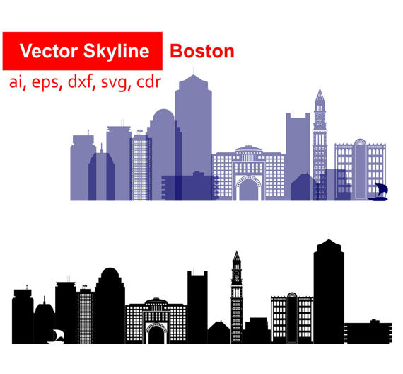 570x528 Boston City Svg, Massachusetts Vector Skyline Boston Silhouette