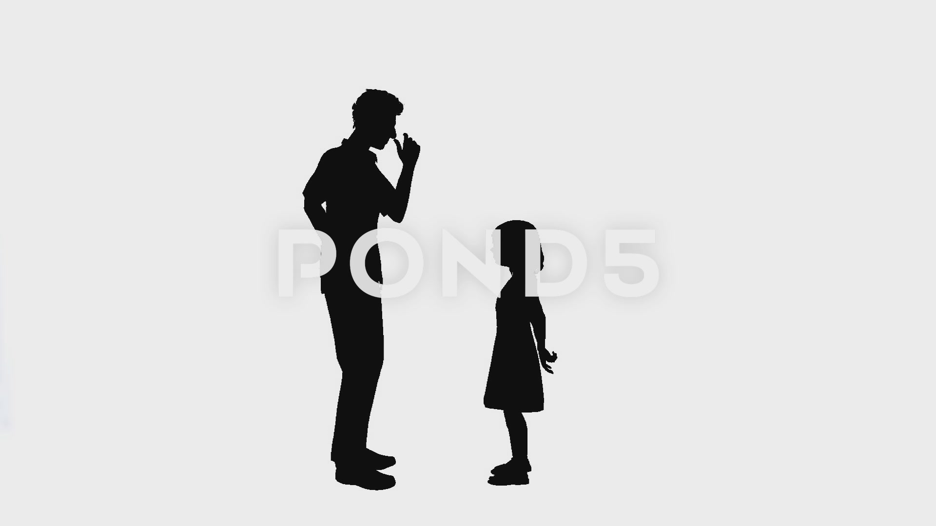 1920x1080 Man Talking To Little Girl Silhouette On White Background ~ Clip