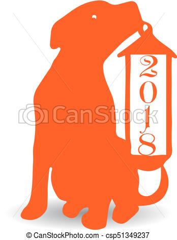 348x470 Dog With Christmas Lantern, Orange Silhouette On White Vectors