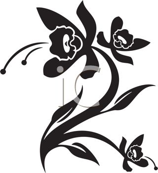 320x350 Clipart Illustration Of A Silhouette Of Orchids
