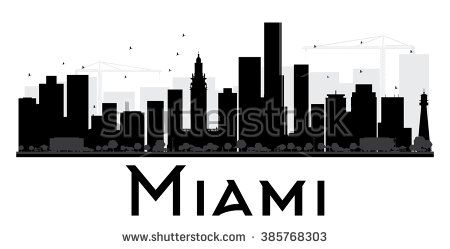 450x249 Miami City Skyline Black And White Silhouette. Vector Illustration