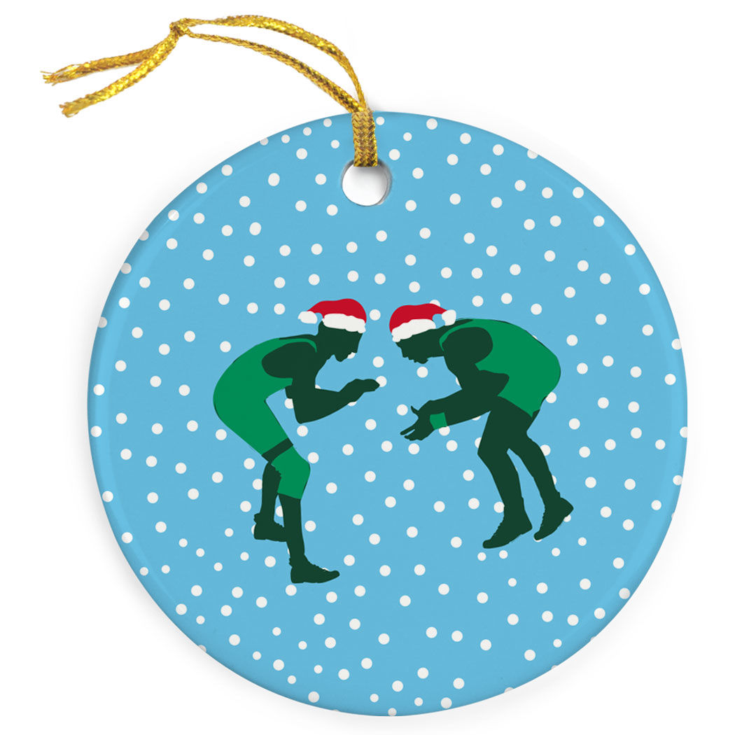 1050x1050 Wrestling Porcelain Ornament Silhouette With Santa Hat
