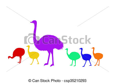 450x326 Illustration,colorful Silhouette Of Ostrich With Chicks Stock