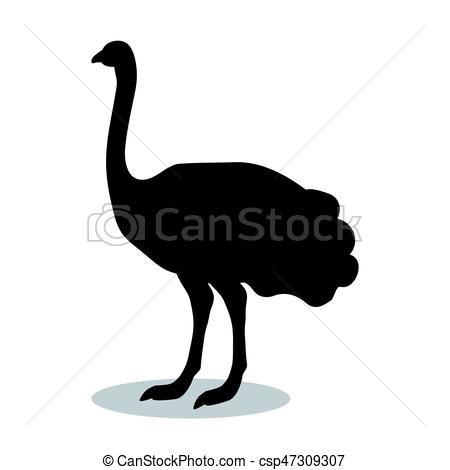 450x470 Ostrich Bird Black Silhouette Animal. Vector Illustrator. Vector