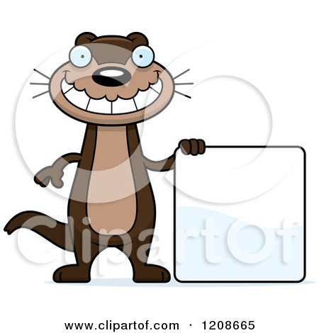 450x470 Cartoon Of A Happy Skinny Otter By A Sign