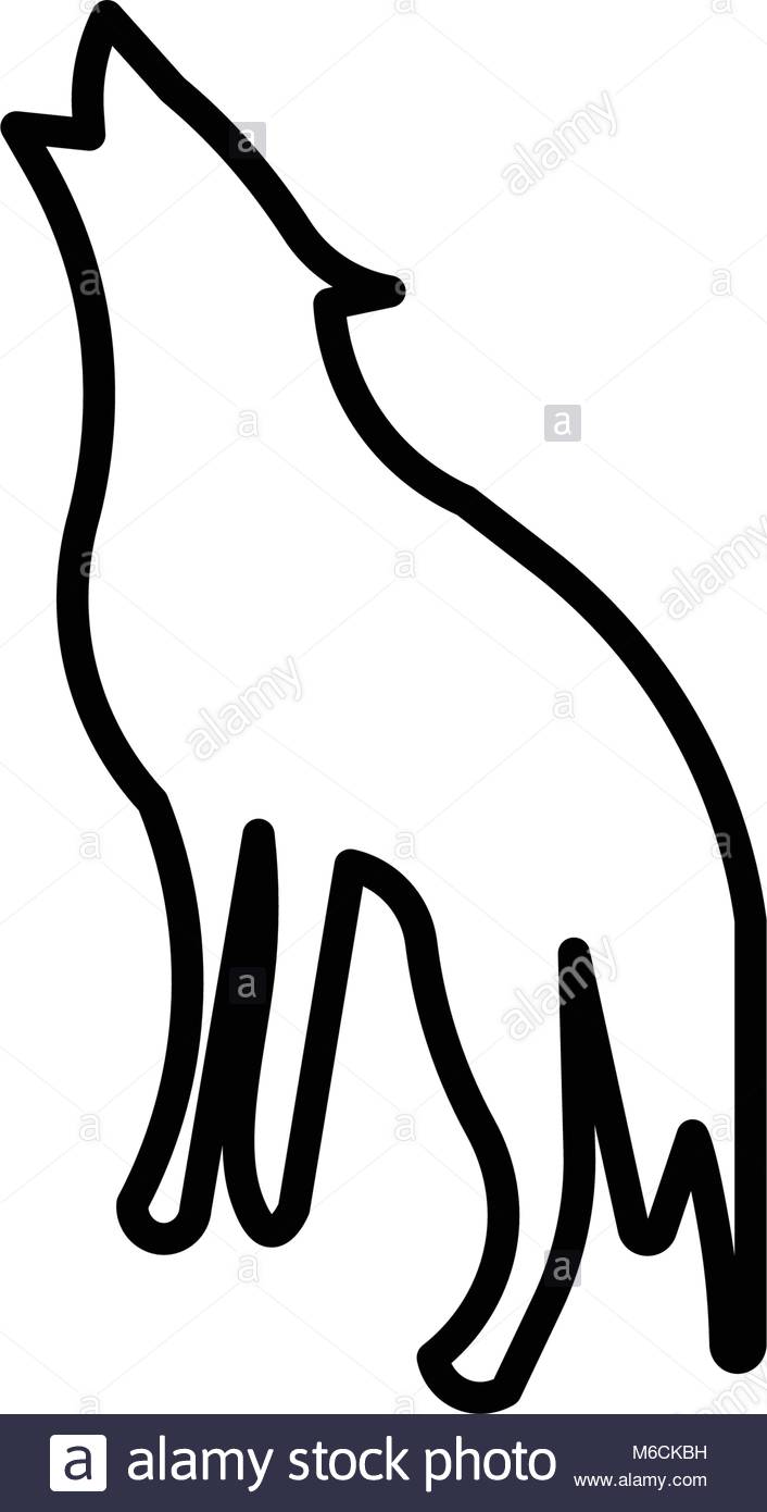 706x1390 Howling Wolf Silhouette Clip Art Outline On White Background Stock