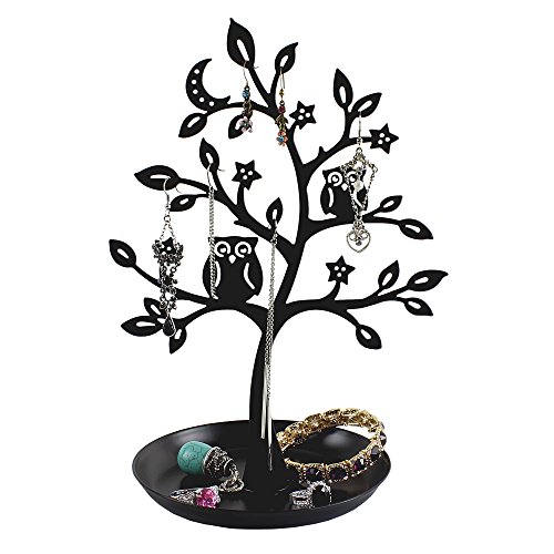 500x500 Cut Out Metal Owl Tree Jewelry Stand With Removable Tray Earrings