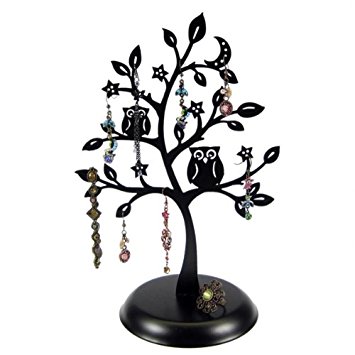 355x355 Cut Out Metal Owl Tree Jewelry Stand Earrings Holder