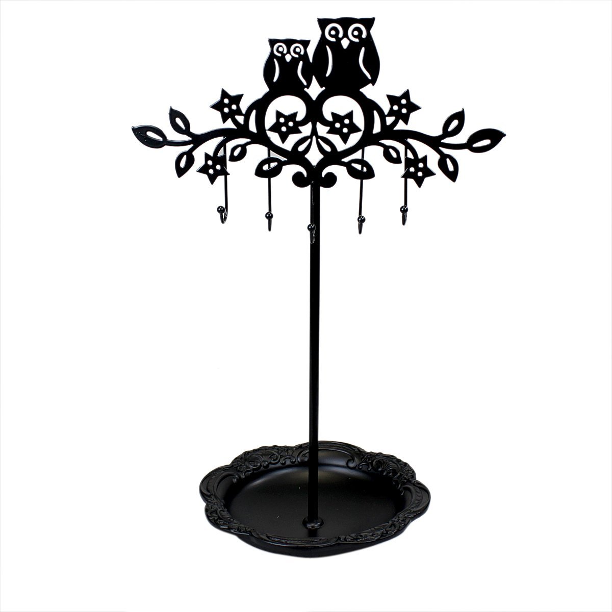 1200x1200 Cut Out Owl Tree Jewelry Stand With Tray Black