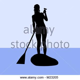 322x320 Vector Illustration Of Stand Up Paddling Female Silhouette Icon
