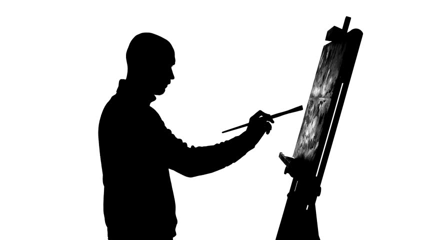 852x480 Talanted Painter Drawing A Painting By Oil Paints Holding